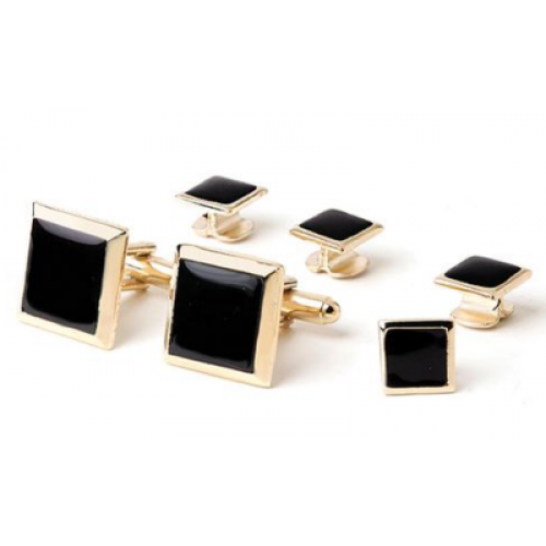 Genuine Onyx Square Polished Cufflinks and Studs